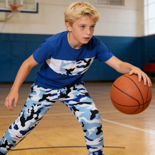 Image of OLMRJKD Boys 2 Piece Outfits Color Block Clothes Short Sleeve T Shirt and Camouflage Pants Summer Clothing Sets