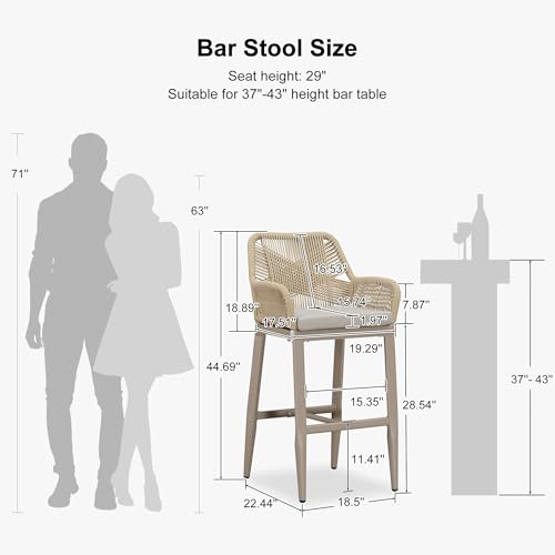 Image of PURPLE LEAF Outdoor Bar Stools Set of 4 All-Weather PE Rattan, Champagne