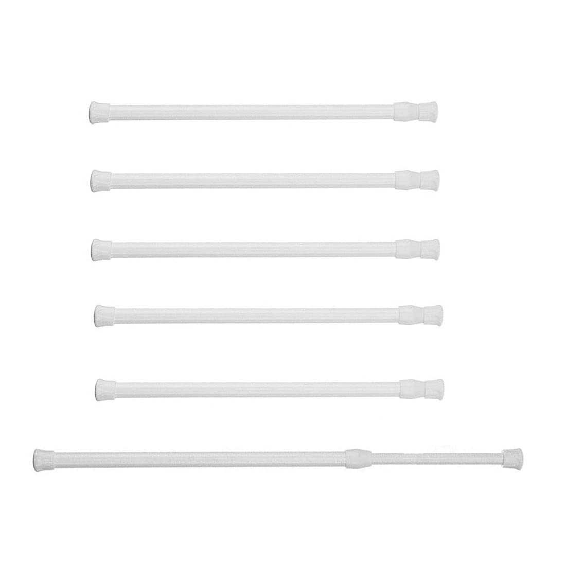 LaMure 6 Pcs Adjustable Extendable Spring Tension Rods Cupboard Multifunctional Telescopic Rod for Cupboard Bookshelf Wardrobe Bathroom (White, 30-50cm)