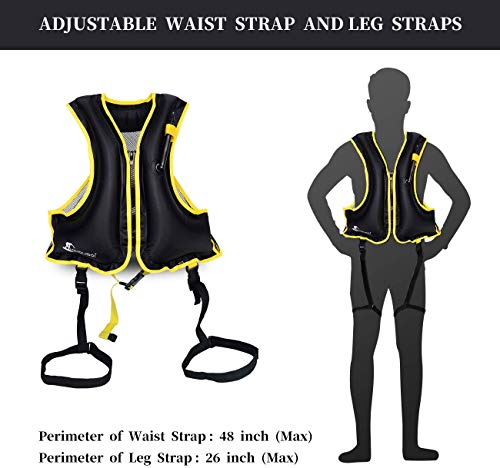 FORWEWAY Aufblasbare Schnorchelweste, Option Sommerstrand, Unisex, Geeignet für Viele Wassersportarten, 66-220 lbs(Schwarz)