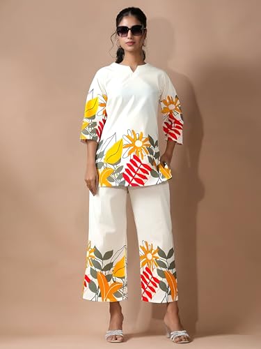 Image of Pinkmint Women's Pure Cotton Co Ord Set l Kurta Sets for Women |Kurta Sets| Printed Kurta with Pant l Stylish Pocket & 3 /4 Sleeve Women Co-ord Set (Avaiable in Plus size)