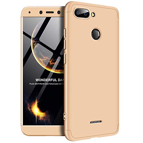 MYLB Xiaomi Redmi 6 Case,360 Degree Full Body Coverage Protection [3 in 1] Anti-Scratch Detachable PC Hard Cover Protective Case for Xiaomi Redmi 6 (Gold)