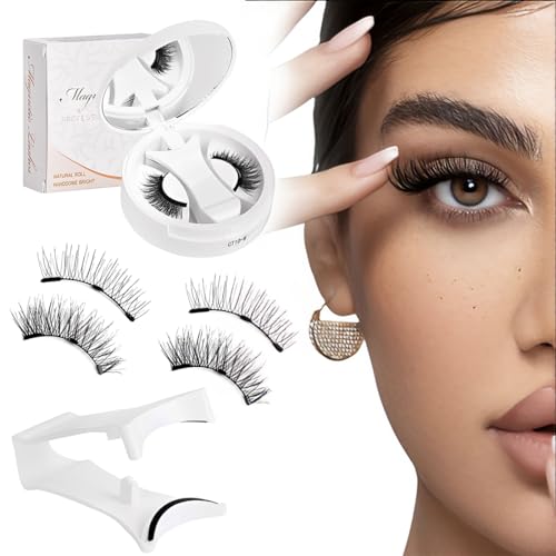 BAHME Faux Cils Magnétiques avec Boîtier, Kit de Cils Magnétiques Naturels Réutilisables, Pose Rapide sans Colle, Ultra Légers et Confortables, Idéal pour Débutants et Cadeau Femme, 24mm