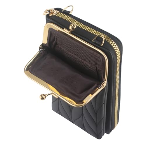 PU Leather Small Crossbody Phone Bag, Kiss Lock Phone Shoulder Bag, Zipper Cash Pocket Purse with Credit Card Slots3