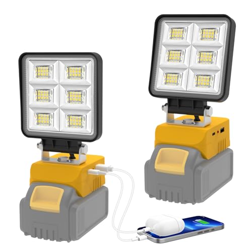 NATPOW Foco LED para Batería Dewalt 18V (Sin Batería), Luces de Trabajo Portátiles Recargables,48W 5200LM Foco Lámpara LED Recargable para Camping, Trabajo, Pesca, Emergencia(2 pack)