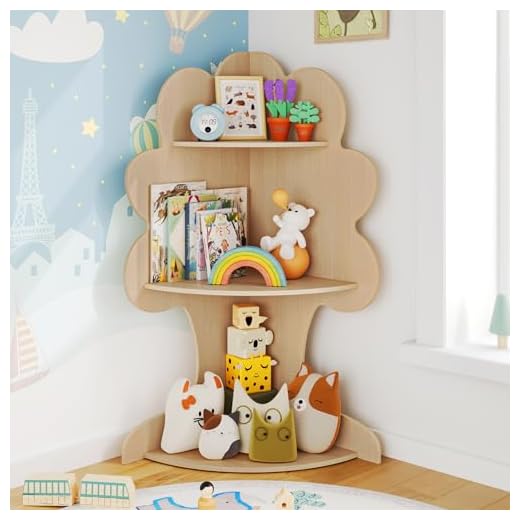 Curipeer Tree Kids Bookshelf, Corner Bookshelf Kids, Bookshelf for Kids, Baby Bookshelf and Toy Storage, Wooden Kids Bookcase, Toddler Book Shelf Organizer for Kids Rooms, Nursery, Natural Wood
