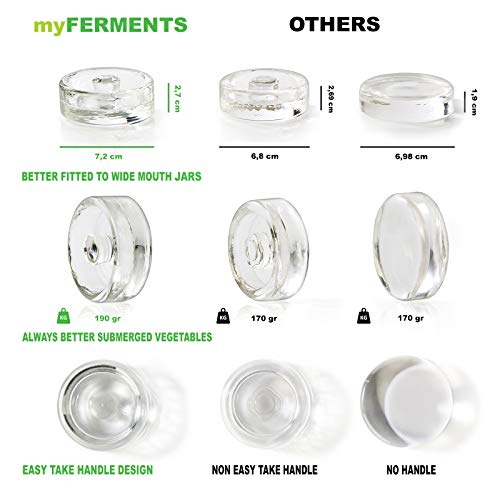 myFERMENTS 6PCS Poids de Fermentation en Verre - Fermentation, Conserve, Saumure & Marinade des Légumes - Large Diamètre pour Grands Mason Jars - Poignée avec Grip - Boîte Magnétique - Image 7