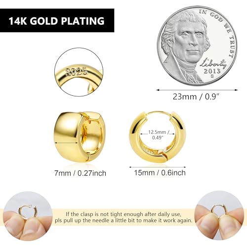 Chunky Hoop Earrings for Women 14k Gold Plated Sterling Silver Huggie Hoops Earrings Small Thick Gold Silver Hoop Earing Jewelry4