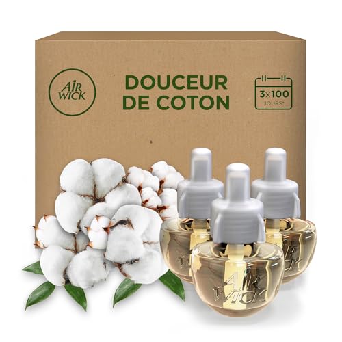 Air Wick Desodorisant Maison Recharge Diffuseur Electrique Douceur de coton - 3 x 19 ml