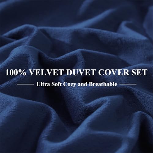 Ivellow Velvet Duvet Cover Queen Size 3 Pcs Flannel Navy Blue Duvet Cover Queen Velvet Comforter Cover Bedding Set Ultra Soft Cozy Solid Luxury Velour Duvet Cover Set Zipper Closure Corner Ties