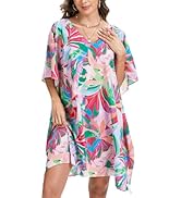 Moss Rose Beach Kaftan Dresses for Women V Neck Summer Swimsuit Cover up Beach Vacation Clothing