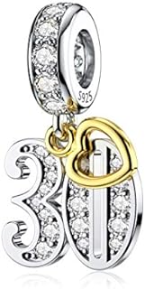 DALARAN Sterling Silver Charms for Pandora 16 18 21st 30th 40th 50th 60th Birthday Charm with Gold Heart