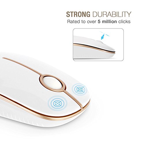 Image of VssoPlor Wireless Mouse, 2.4G Slim Portable Computer Laptop Mouse with Nano Receiver Quiet Silent Optical Mice for Notebook, PC, Laptop, Computer-White and Gold