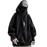 Niepce Inc Streetwear Men's Oversized Hoodie with Neck Gaiter (Black, Large)
