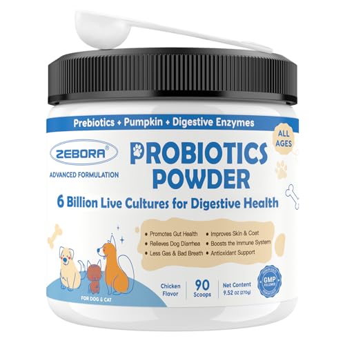 ZEBORA Probiotics for Dogs Probiotic Powder with Pumpkin Prebiotics & Digestive Enzymes 6 Billion CFUs Dog Probiotics for Digestive Health Gut & Immune Health Chicken Flavor 90 Scoops