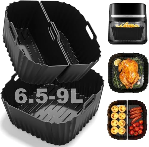 Moldes Silicona Freidora de Aire, 22-24 cm, 3 Piezas Bandeja Accesorios para Freidora sin Aceite Reutilizable Recipientes Cuadrado Cesta Utensilios para Freidora sin Aceite de 6 a 8.5 litros