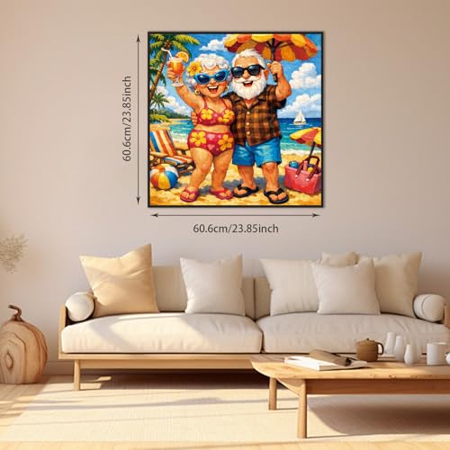 Rompecabezas de 1024 piezas para adultos, pareja mayor en vacaciones en la playa | Pintura al óleo caprichosa, rompecabezas imposible para la familia, regalo de decoración para jubilación feliz para abuelos, 23.86 x 23.86 pulgadas miniatura 2