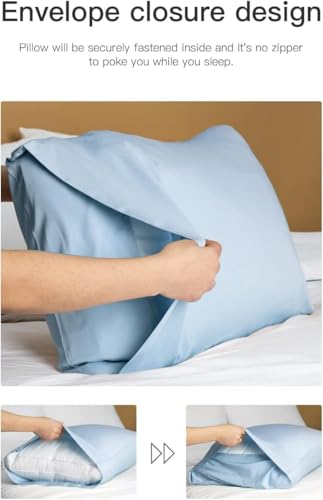 Image of Mush Bamboo Pillow Cover Set of 2 | 100% Bamboo Pillow Cover for Hair and Skin | Breathable, Silky Soft and Cooling Envelope Pillowcases for Hot Sleepers & Night Sweats | 17 inchx27 inch (Pastel Blue, King)