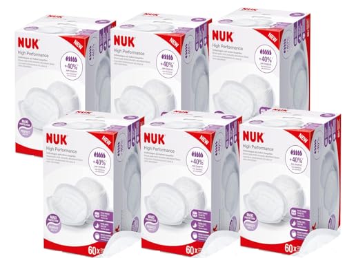 NUK High-Performance Einweg-Stilleinlagen – 6 x 60 Stück – Sofort-Saugvlies, +40% Saugkraft, einzeln verpackt – Still-Einlagen für maximale Hygiene beim Stillen