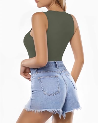 Image of MANGOPOP Sexy Round Neck Racerback Ribbed Sleeveless Tank Top for Women Navy Blue