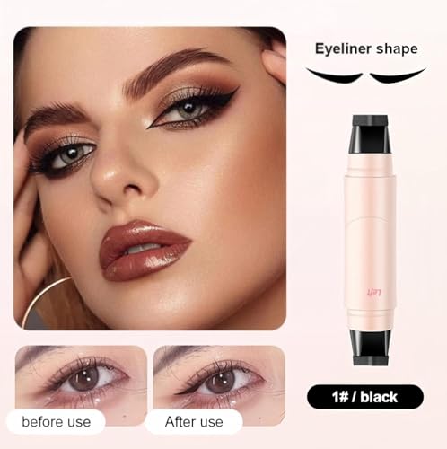 Image of Foldable Eyeliner Stamp Pen with Dual-End Wing Applicator - Waterproof Black Eyeliner Tool, Smudge Resistant Eye Makeup Stamp for Symmetrical Wings, Beginner Friendly Cosmetic Pen