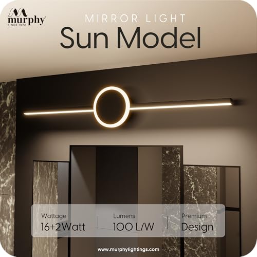 Image of Murphy Sun 16+2W LED Picture Frame & Dressing Table Light - Black Finish, 3-Color Dimmable (White, Warm White, Natural White) - Pack of 2