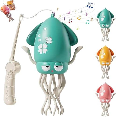 RuiDay Giocattolo a forma di polpo danzante, Polpo Danzante con LED e Musica,Evitamento Automatico degli Ostacoli e Strisciamento,Polpo Ballerino Elettrico per Bambini (Verde (con canna da pesca))
