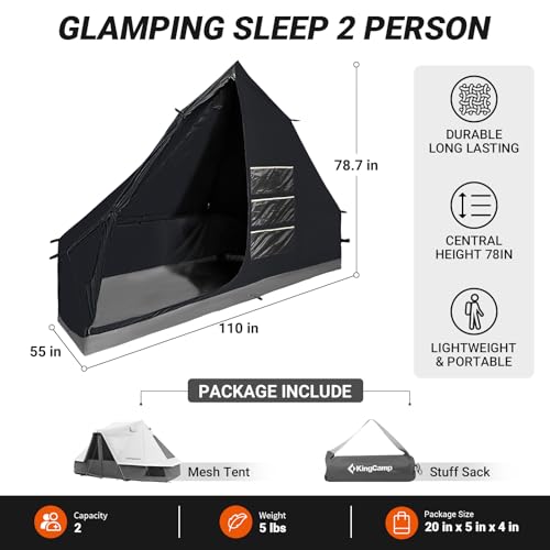 KingCamp Khan Inner Tent for 2 Person, Dark Room Tent with High Density Mesh, Lightweight Waterproof Windproof for Camping Backpacking Hiking Fishing RV