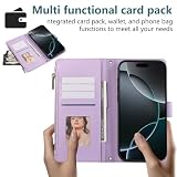 Rosbtib Etui na iPhone 16 Pro Max skórzane etui na zamek błyskawiczny magnetyczne zamknięcie portfel etui z 4 przegródkami na karty funkcja stojaka pokrowiec retro iPhone 16 Pro Max 2024, fioletowe