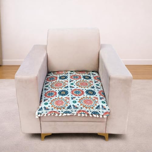 Image of Homerz Premium Printed Quilted Velvet Sofa Slip Cover Protector with Tassels, Sofa Mat, Exact Size, Antislip Cover (Mosaic, 1 Seater, Half)