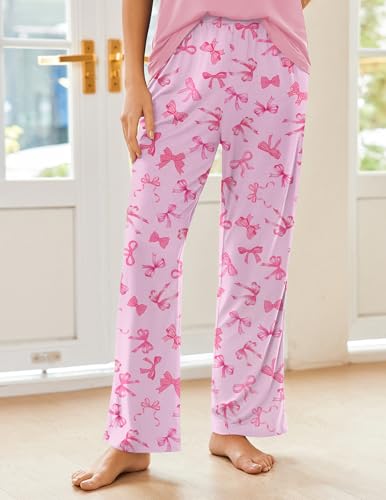 Image of Ekouaer Pajama Sets for Women 2 Piece Short Sleeve Pj V Neck Chest Pocket | Ladies Pajama Sets with Printed Long Pants, Soft Matching Pj Sleepwear, Casual Loose Fall Loungewear, S-XXL