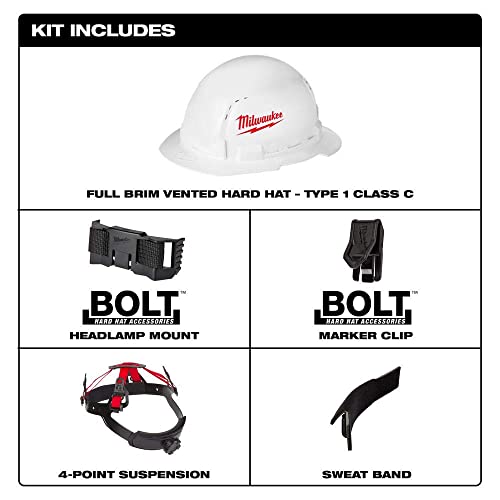 Bolt White Type 1 Class C Full Brim Vented Hard Hat #TOP2