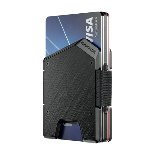 Groove Life Groove Wallet Stealth Black - Men's Minimalist Slim Aluminum Credit Card Holder with Hidden Cash Tray, RFID Blocking