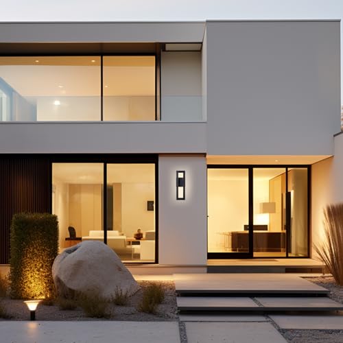 LamQee 14" Modern Outdoor Wall Lights, 3000K 1000LM Integrated LED Exterior Lighting Fixtures with Rectangle Frame, Matte Black Linear Outside Sconce Wall Mount for House Front Porch Patio Garage Door by LamQee - Image 2