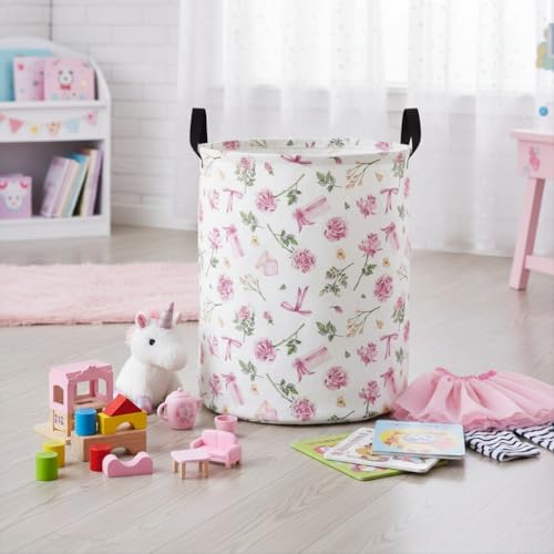 Image of Baby Laundry Basket Baby Nursery Hamper Kids Laundry Basket Toy Storage Bin for Boys Room Decor Gift Baskets for Bedroom Bathroom(Gift Flower)