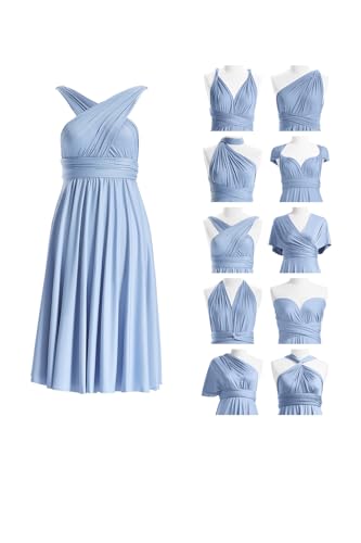 72styles Knee Length Short Infinity Bridesmaids Dresses Convertible Dresses Transformer Multiway Twist Wrap Dresses Midi Gown Dusty Blue