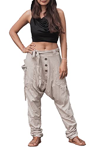 Thaluta Women's Harem Loose Yoga Travel Lounge Pants with Pockets Casual Boho (Beige)