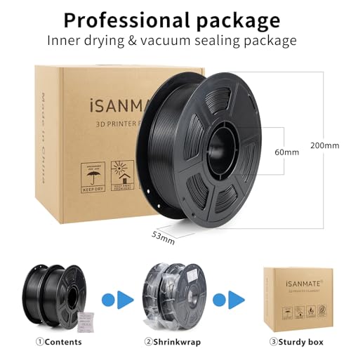 Image of iSANMATE 2 kg High Speed PLA Filament 1.75 mm, Hyper PLA Filament 3D High Efficiency Printer Filament 1 kg x 2 Spool, Dimensional Accuracy + /- 0.03 mm, 30-600 mm /s (Black + Black)