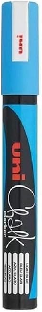 Uni Light Blue Bullet Tip Nib (1.8 - 2.5mm) Liquid Chalk Marker Pen Colour Whiteboard Blackboard Chalkboard Menu Glass Windows Wet Wipe Non Permanent (Pack Of 1) PWE-5M