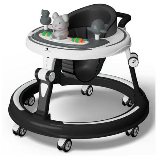 StarAndDaisy 360 Baby Walker 6-24 Months / 7 Level Height Adjustment Walker for Kids Boy and Girl with Switchable Food & Musical Toy Tray/Premium Baby Activity Walker - Black