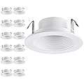 TORCHSTAR 12-Pack 4 Inch Classic White Recessed Light Trim, Metal Can Light Trim, Step Baffle with Ring, Fit Halo/Juno Remodel Recessed Housing, 4 Inch Light Trim for PAR16, PAR20, BR20, White