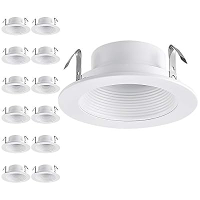 TORCHSTAR 12-Pack 4 Inch Classic White Recessed Light Trim, Metal Can Light Trim, Step Baffle with Ring, Fit Halo/Juno Remodel Recessed Housing, 4 Inch Light Trim for PAR16, PAR20, BR20, White