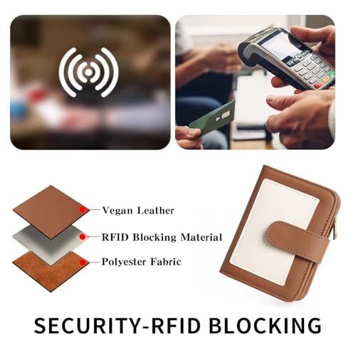 Image of GOIACII Small Wallet for Women RFID Blocking Bifold Wallets Ladies Card Holder Coin Zipper Pocket Brown