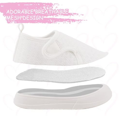 Toandon Toddler Girls Knit Straps Sneakers Walking Shoes Little Kids Adorable Breathable Lightweight Easy Slip On Non Slip Comfortable Soft Flexible Soles White mesh Size 123