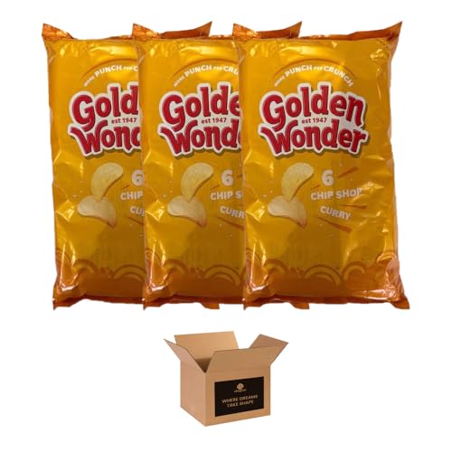 Golden Wonder Variety Crisp Pack Potato Crisps - 3 Pack of Delicious, Crunchy Snacks for Any Occasion | Family-Friendly Multi-Pack 25g (3 Pack, 6xChip Shop Curry)