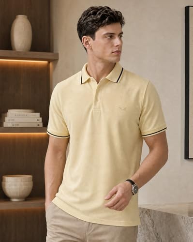 Image of NOBERO Men's Travel Polo T-Shirt | Premium Cotton Stretch Fabric | Anti-Odor & Water-Repellent | UPF 50+ Sun Protection | Regular Fit Polo Collar Casual Wear