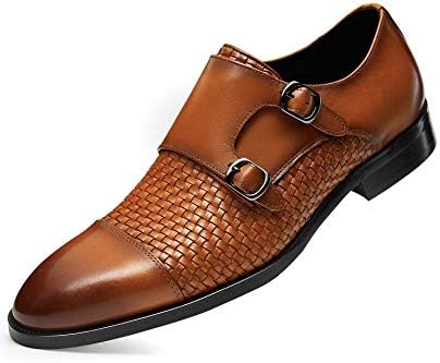 FRASOICUS Men ’s Dress Shoes Genuine Leather Single Monk Strap Slip-On Shoes for Formal Occasions 11.5 Brown