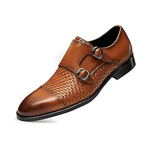FRASOICUS Men ’s Dress Shoes Genuine Leather Single Monk Strap Slip-On Shoes for Formal Occasions