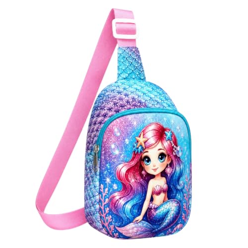 Image of Cute Mermaid Print Sling Bag for Girls | Fashionable Crossbody Chest Bag for School, Travel, Shopping & Daily Use | 1 Main Compartment |3 L Capacity | Adjustable Shoulder Strap|Pack of 1 |Multicolour