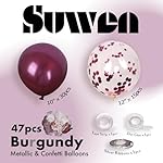 SUWEN Burgundy Balloons and Burgundy Confetti Balloons Set 47PCS Shiny Latex Helium Maroon Balloon for Birthday Graduation Anniversary Party Decorations - Image 2